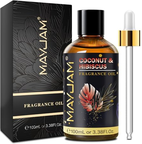MAYJAM Coconut & Hibiscus Fragrance Oil Essential Oil for Diffusers - 100ML | Premium Grade Coconut & Hibiscus Oil with Glass Dropper for Humidifier, DIY Crafts, Bath Bombs, Soap Candle Making