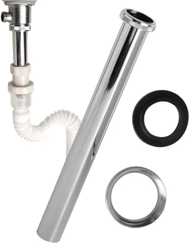 JYYWTSI Tubo de Conexión Sifón Lavabo 30 cm – Adaptador de Desagüe de Estándar EU a CN, Tubo de Acero Inoxidable con Junta y Tuerca de Latón, para Baño y Cocina