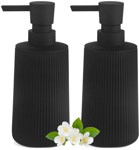 Moderne Seifenspender Schwarz Spülmittelspender, Seifenspender Bad | AJEUNGAIN Seifenspender Kunststoff für Badezimmer, Arbeitsplatte, Küche, Soap Dispenser mit Pumpspender, 2 Stück