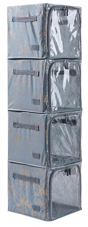 Periea ‘Lola’ Collapsible Storage Cubes Pack of 4 – Foldable Fabric Storage Boxes with Front Zip, Viewing Window & Heavy-Duty Base for Shelves, Wardrobes & Cube Units, Metallic Floral
