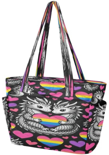 Tote Bags for Women 15.6 in Laptop Bag Gym Travel Work Bag Puffy Lightweight Women's Handbag Pansexual Pride Colors Of Pansexual Dragon