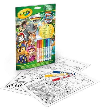 CRAYOLA - Album Attività & Coloring Paw Patrol, 32 pagine da colorare e 7 pennarelli lavabili inclusi, attività creativa per casa o viaggio, 04-6918G