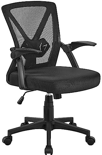 Yaheetech Sedia da Ufficio Scrivania Ergonomica Lombare con Braccioli Altezza Regolabili Ruote Girevoli Schienale in Rete Traspirante Portata 136 kg Nera