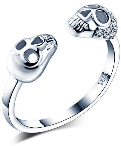 Unendlich U Modisch Totenkopf 925 Sterling Silber Zirkonia Offener Ring Damen Mädchen Ring, Verstellbar Größe 51 bis 57, Silber