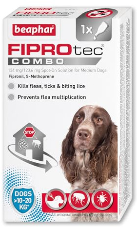 Beaphar - FIPROtec® COMBO for Medium Dogs (10-20kg) – 1 pipette - Kills Fleas, Flea Eggs, Flea Larvae & Ticks - Stops Fleas Multiplying on Pet and in Home - Vet Strength Dog Flea Treatment