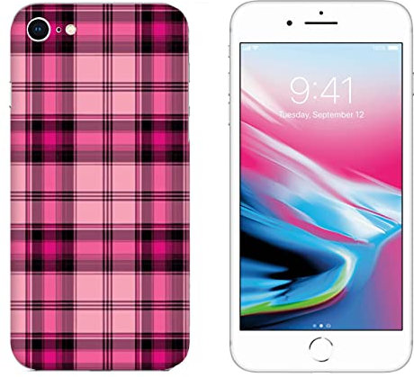 Generico Cover compatibile con Cover Apple iPhone 8 Scozzese Rosa Fucsia e Nero Rigido