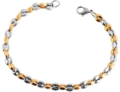 Akzent Edelstahl Armband für Damen in Bicolor | Länge 21 cm | Karabinerverschluss | 100% Wasserfest & Hautverträglich | Bracelet for Woman