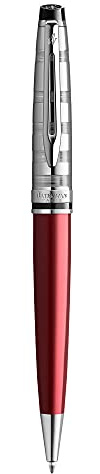 Waterman Expert Deluxe Ballpoint Pen | Dark Red with Chiselled Cap | Medium Tip | Blue Ink | Gift Box