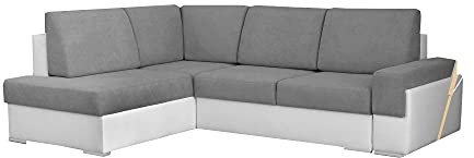 MOEBLO Ecksofa mit Schlaffunktion mit Bettkasten Sofa Couch L-Form Polstergarnitur Wohnlandschaft Polstersofa mit Ottomane Couchgranitur mit Bettfunktion - Aldo Mini (Dunkelgrau, Ecksofa Links)
