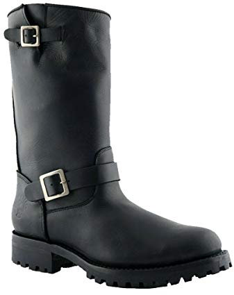 Grinders Engineer Wild One Stivali da Combattimento Western da Uomo di Pelle Nera con Fibbia 7