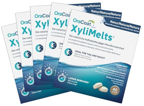 XyliMelts Ohne Minze 200 Stück [SPARPAKET] - Hafttabletten gegen nächtliche Mundtrockenheit - befeuchten im Schlaf den Mund 4-8 Stunden - mit Xylitol: leicht süßlicher Geschmack - gegen trockenen Mund