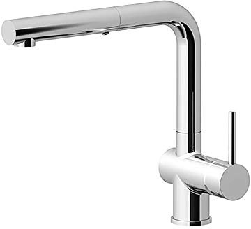 AquaCucina 45005-00 Armatur LAGO S in CHROM Zugauslauf mit Laminar-Dualbrause/Küchenarmatur/Einhebelmischer