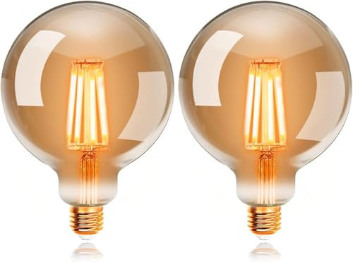 EXTRASTAR Edison Vintage Glühbirne, 125mm Durchmesser, G125 E27 LED Filament Lampe, 6W Ersetzt 48W Glühlampe, 600 LM, 2200K Warmweiß, Bernsteinfarbenes Glas, Nicht Dimmbar, 2 Stück