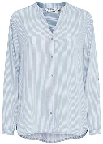 b.young BYFABIANNE Damen Bluse Hemdbluse Langarm mit V-Ausschnitt, Größe:42, Farbe:Brunnera Blue Mix (200633)