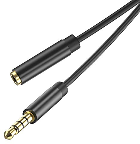 N NEWTOP Prolunga Cavo AUX02 Audio 4 Pin 1m Stereo Alta Qualità AUX Maschio - Femmina Jack 3,5mm Compatibile con Cuffie Beats iPhone iPod iPad Smartphone MP3 (Nero)