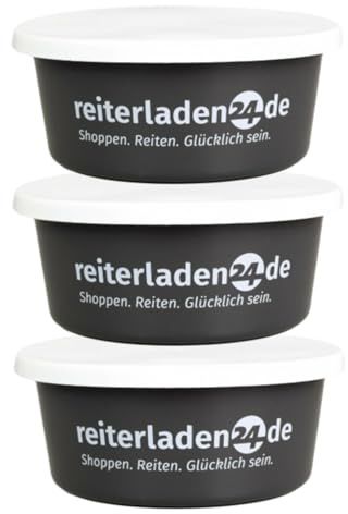RL24 - Leckerlischale – Grau – 3 Schalen á 5l (3er Set) | Müslischale mit Deckel für Pferde – Futterschale zur Aufbewahrung von Leckerli & Pferdefutter – Leckerli-Dose