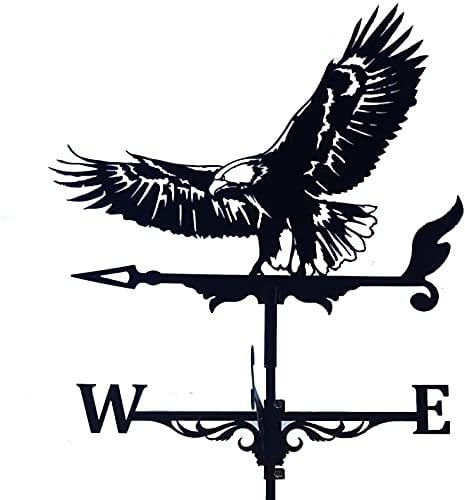 Alnicov Wetterfahne aus Metall, Vintage-Stil, schwarz, hohl, Windrichtungsanzeige für den Außenbereich, Garten, Dach, Koppel, Dekoration, Wetterfahne (Eagle)