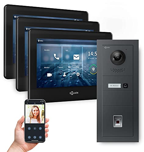 Goliath Hybrid | 2-Draht | Full-HD Video Türsprechanlage | App | 1-Fam | 3 x Full-Touchscreen 7 | Aluminium Unterputz Türstation | + Fingerprint | 180° Ultra-Weitwinkel | AV-BUS-649