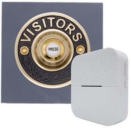 Modern Living Square Perspex Wireless Doorbell in Grey and Visitors Brass- Portable (Battery)-B6 White