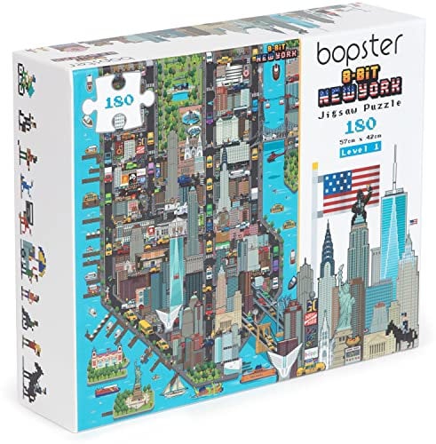 Jigsaw Puzzles for Kids 180 Piece New York Jigsaw Puzzle - 8-bit Retro Style New York Puzzle - Kids Puzzles Made with 100% Recycled Cardboard - Level 1 by bopster