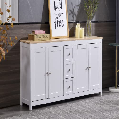 WZFANJIJ Kommode Anrichte Sideboard Mehrzweckschrank Beistellschrank Kiefer massiv Weiss lackiert