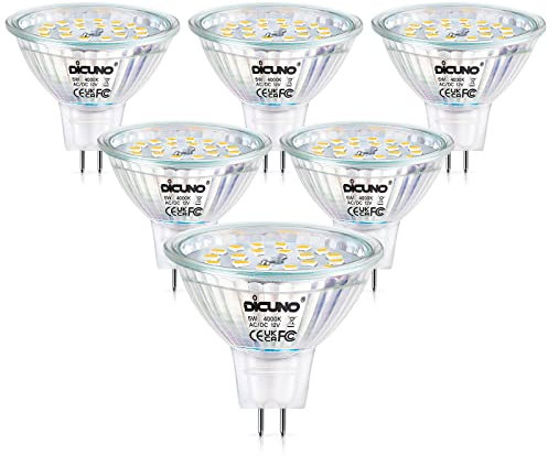 DiCUNO 5W GU5.3 LED Lampe, MR16 LED Spot dimmbar, Neutralweiß 4000K, 500LM, Ersatz für 50W Halogenstrahler, 120° Abstrahlwinkel, CRI85 Reflektorlampe, Einbaustrahler, 6er Set