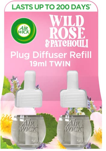Airwick Air Freshener Plug in Diffuser Refill| Room Air Freshener|Fragrance : Wild Rose and Patchouli| Contains : 2 x 19ml| Usage: Lasts Upto 500 Days (100 Days per Refill)
