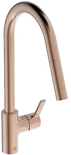 Ideal Standard - Gusto, Miscelatore monocomando per lavello da cucina, Bocca alta tubolare con doccetta orientabile ed estraibile a una funzione, Sunset Rose