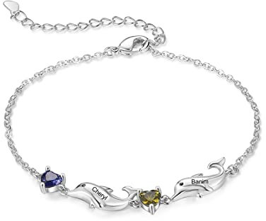 kaululu Armband mit Namen Personalisiert Damen Armband mit Gravur Namen Kinder Mutter Tochter Armband mit Geburtsstein Muttertagsgeschenk Geschenke für Frauen Personalisierte Geschenke
