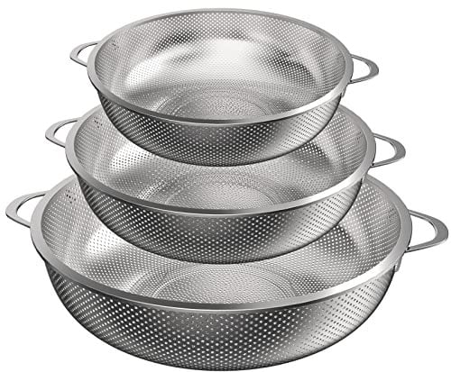 Zawaer Colador de Cocina 3pcs Acero Inoxidable Con Asa - Juego Grande Microperforado para Drenar Pasta, Verduras, Frutas y Arroz - Apto para Lavavajillas, Diámetro 20/23/29 cm
