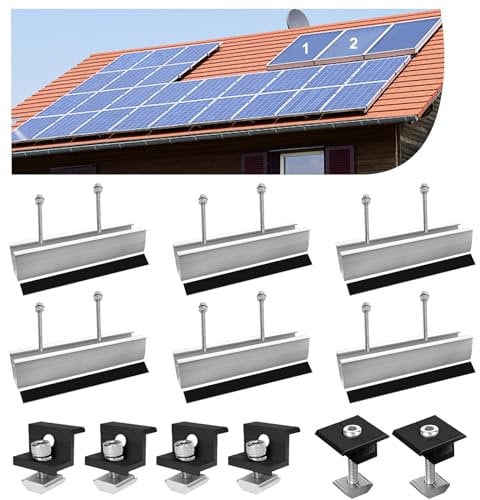 Solarmodul Halterung Flachdach, ESTVIIG Solarpanel Halterung mit Erweitert Photovoltaik Montageschiene Dachhaken, Solarplatten Modul Dicke 30-35 mm für Flachdach Trapezdach