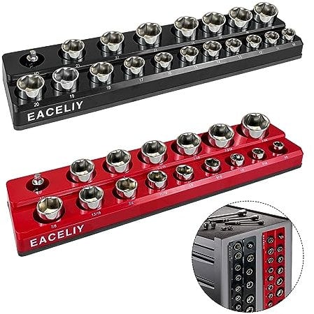 EACELIY 2Pcs 1/2 Magnetic Socket Organizer Set,SAE & Metric Socket Holder Kit, Socket Trays，holds 35 Deep and Shallow 1/2 Sockets(sockets not included)