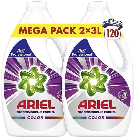 Ariel Professional Flüssig Color Waschmittel, 120 Waschladungen, 6L (2 x 3L), Ausgezeichnete Fleckentfernung schon ab der ersten Wäsche, professionelle Formel für den professionellen Einsatz