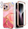 SHEDEER 4-in-1 iPhone 15 Pro Max Case with Screen Protector + Bumper & Camera Protector | Military-Grade Shockproof 360° Protection, 15 Pro Max Case Glossy Fade-Resistant Pattern Design (Pink)