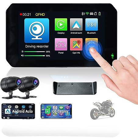Spezielles kabelloses Navigationsgerät für Motorräder mit 5 Zoll IPS-Touchscreen, Fahrrecorder für Motorrad, Carplay und Android Auto, wasserdicht IPX7