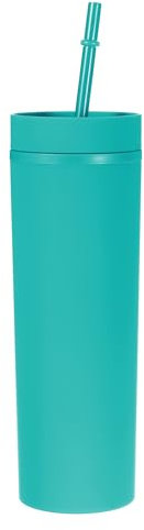 Uxcell Skinny Tumbler with Lids and Straws, 16Oz Matte Turquoise Skinny Tumbler Bulk, Reusable Pastel Acrylic Tumbler, Double Wall Plastic Tumbler for Cold Hot Drinks, Coffee DIY