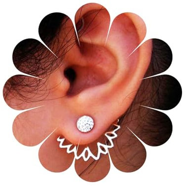 Allereya Vintage Kristall Lotus Ohr Jacke Ohrringe Silber - CZ Strass Ohrclimber Vorne Hinten Schmuck Für Frauen Und Mädchen (Silber)