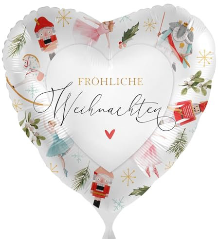 Folienballon Fröhliche Weihnachten Ballon Nussknacker Mäusekönig Märchen Weihnachtliche Deko Weihnachtsparty Weihnachtsfeier Luftballon Made in EU Herzballon Glückwunsch Weihnachten
