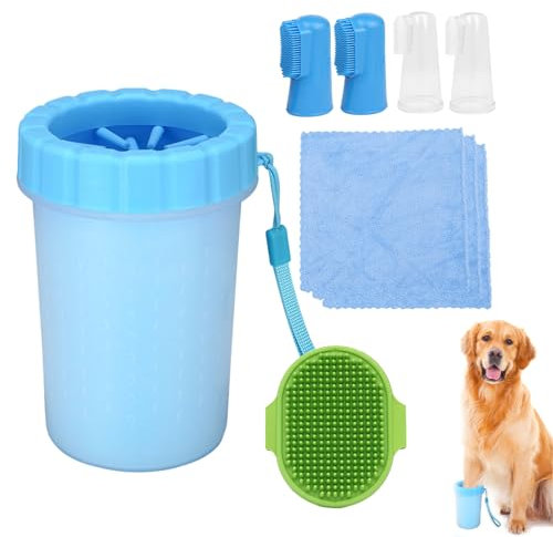 9 Pièces Silicone Nettoyeur Patte Chien, Nettoyeur de Pattes pour Chien avec Serviette, Brosse de Massage pour le Bain, Brosse à Dents, Tasse de Nettoyage pour Animaux pour Toilettage du Chien