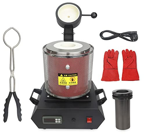 Qiang Four De Fusion d'or,Four De Fusion Automatique 1800W,Machine De Four De Fusion Numérique avec Grille De Protection Et avec Creuset en Graphite,pour Aluminium en étain Argenté Doré,Red-1KG