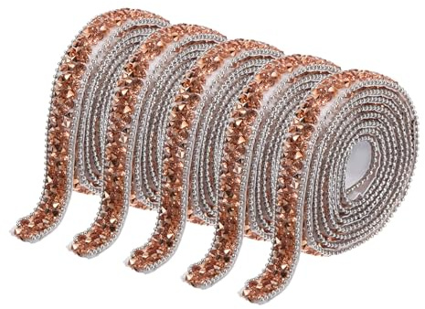 QUARKZMAN 5 Stück Harz Strassbesatz 5 Meter selbstklebendes Roségold Diamantband Strassstreifen Klebeband für DIY Handwerk