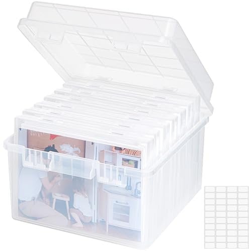 Lifewit 5x7 Photo Case - 7 Inner Photo Keeper, Clear Boxes Storage, Seed Organizer Craft Storage Box for Cards Pictures Stamps Office Supplies with 1 Sheet Label Sticker