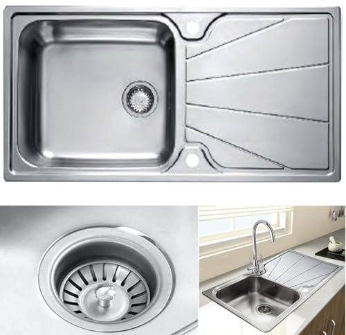 ARA CHOICE Stainless Steel Kitchen Undermount Sink 1.0 Square Compact Catering Single One Bowl Modern Reversible with Drainer & Inset Plumbing Wastes Set