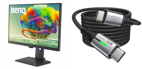 BenQ PD2705U 27” 4K Monitor for Mac, UHD, sRGB, Rec.709, HDR10, IPS, AQCOLOR Technology & INIU USB C to USB C Charger Cable, [2m] 100W PD3.0 Type C Cable Fast Charging