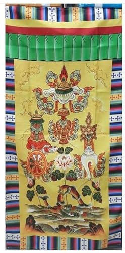 QT Traditioneller tibetisch-buddhistischer Türvorhang, 8 Glückssymbole, Wandbehang, 183 x 94 cm, handgefertigt in Nepal
