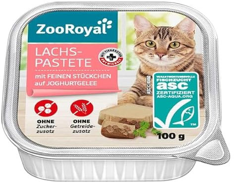 ZooRoyal Katzen Lachspastete mit feinen Stückchen auf Joghurtgelee 16x100g nassfutter katzenfutter alleinfuttermittel