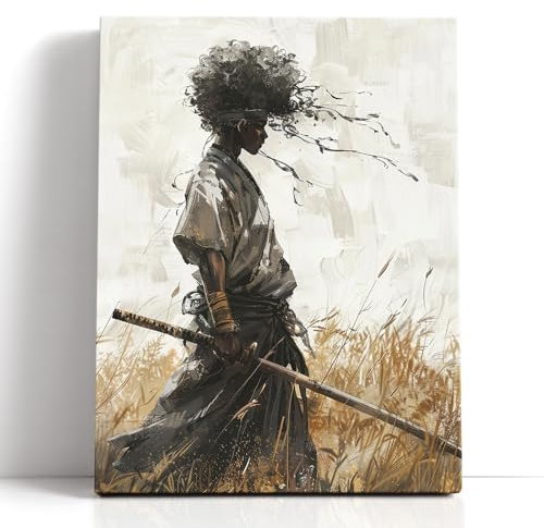 Rätselhafte afrikanische Samurai-Wandkunst, gerahmt, Leinwandkunst, abstraktes Krieger-Poster, Wanddekoration für Wohnzimmer, Büro, Schlafzimmer, inspirierendes Kunstwerk für modernes Zuhause