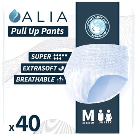 40 x ALIA Super Medium Adult Incontinence Pull Up Pants | Men & Women Disposable Adults Pants | High Absorbency Unisex Adult Diapers | Breathable & Fast Absorption Odour Control | 4 Packs of 10