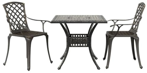 vidaXL Bistro Set 3 Piece, Garden Table and Chair for Patio Balcony, Outdoor Bistro Set for 2, Industrial Style, Bronze Cast Aluminium