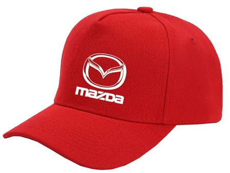 WDGYZZXJ Einfarbige Kopfbedeckung Polo-Hüte Für Mazda Feuchtigkeitsableitend, Bequem Papa-Mütze Pferdeschwanz-Loch Trucker-Mütze Verstellbarer Druck Snapback-Mütze-Red||One Size